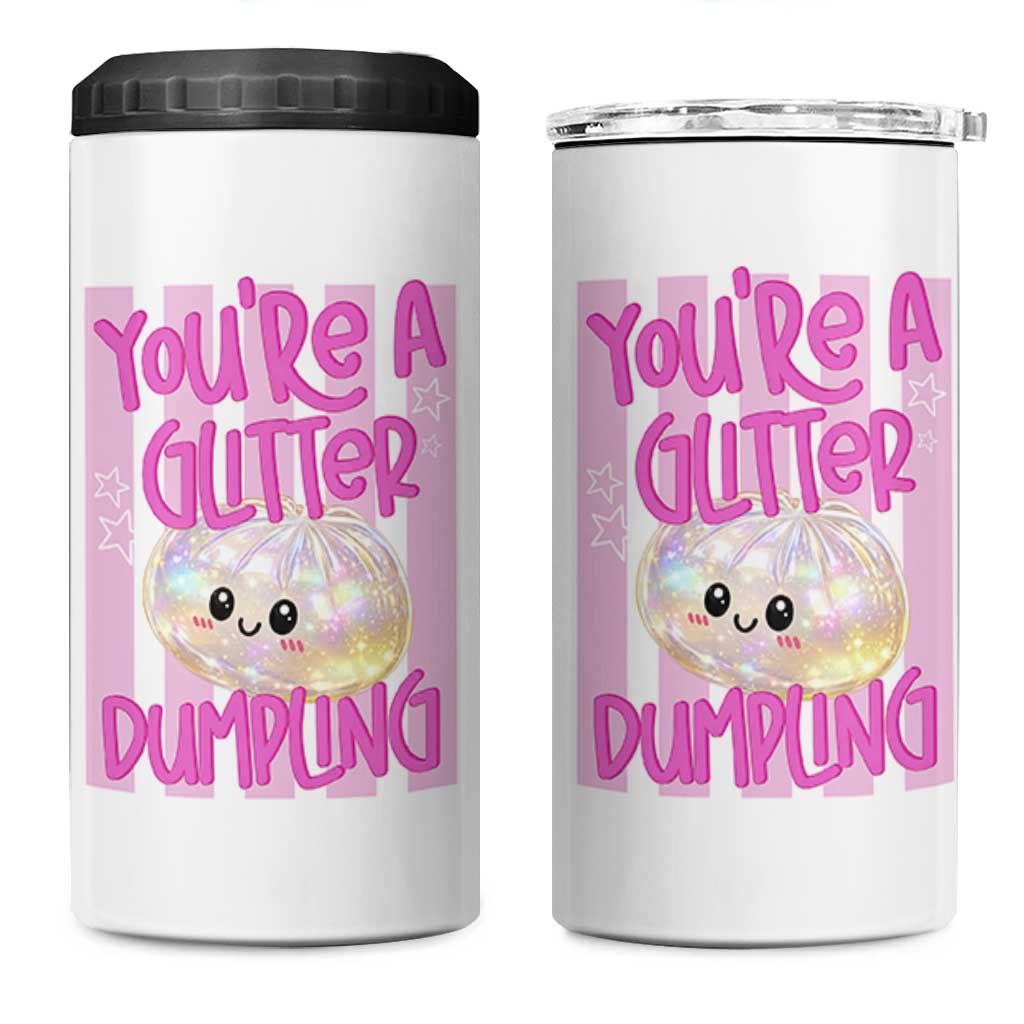 You Are A Glitter Dumpling Cute Preppy Pastel Graphic 4 in 1 Can Cooler Tumbler Kawaii Pastel Pink Striped Food Quote