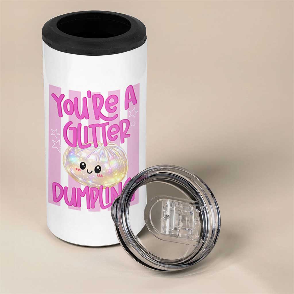 You Are A Glitter Dumpling Cute Preppy Pastel Graphic 4 in 1 Can Cooler Tumbler Kawaii Pastel Pink Striped Food Quote
