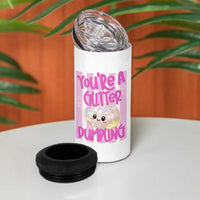 You Are A Glitter Dumpling Cute Preppy Pastel Graphic 4 in 1 Can Cooler Tumbler Kawaii Pastel Pink Striped Food Quote