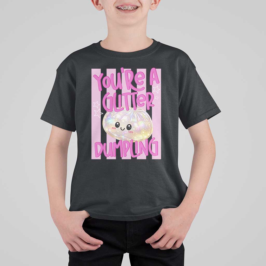 You Are A Glitter Dumpling Cute Preppy Pastel Graphic T Shirt For Kid Kawaii Pastel Pink Striped Food Quote