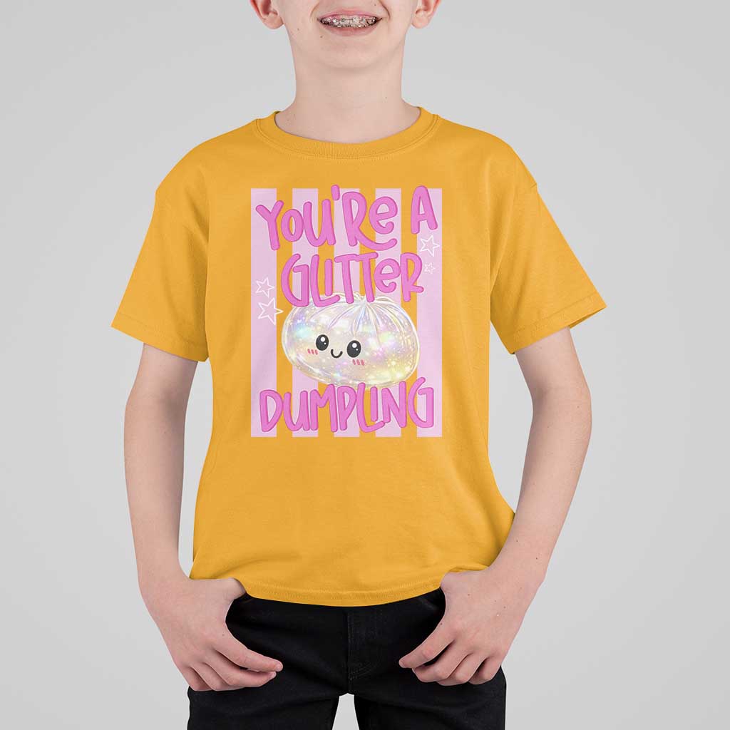 You Are A Glitter Dumpling Cute Preppy Pastel Graphic T Shirt For Kid Kawaii Pastel Pink Striped Food Quote