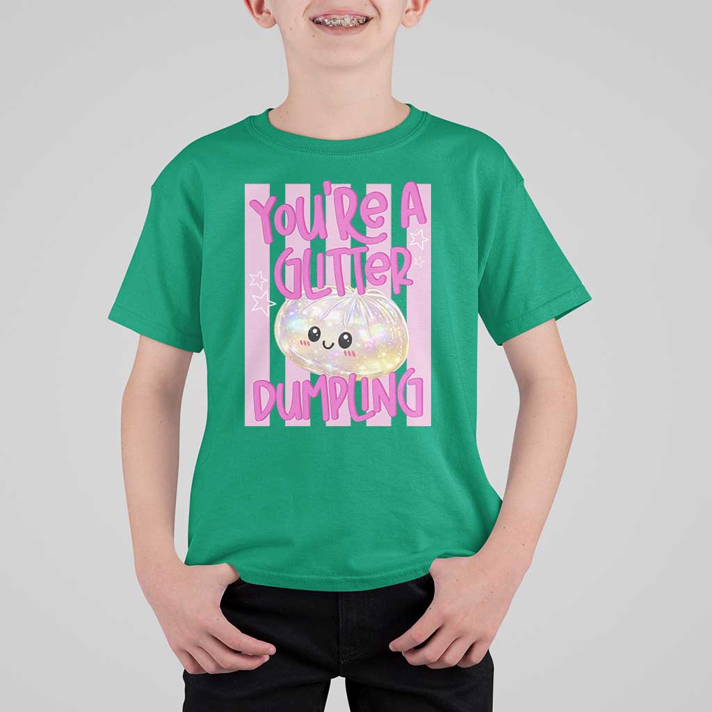You Are A Glitter Dumpling Cute Preppy Pastel Graphic T Shirt For Kid Kawaii Pastel Pink Striped Food Quote