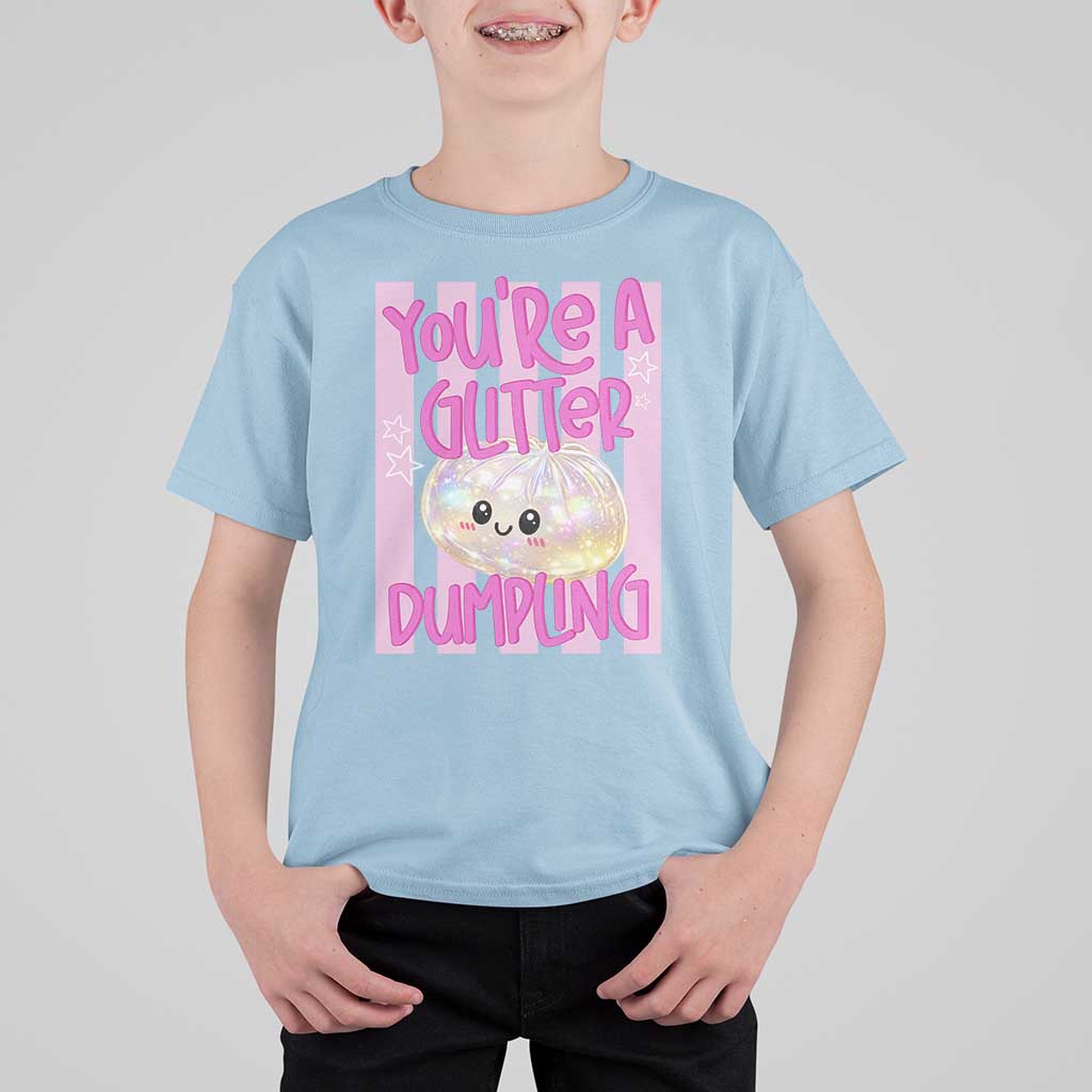 You Are A Glitter Dumpling Cute Preppy Pastel Graphic T Shirt For Kid Kawaii Pastel Pink Striped Food Quote
