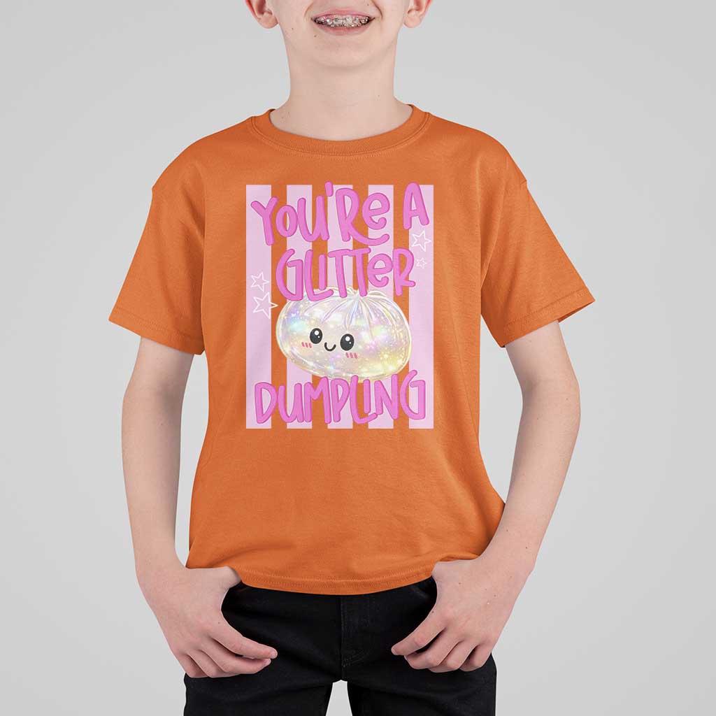 You Are A Glitter Dumpling Cute Preppy Pastel Graphic T Shirt For Kid Kawaii Pastel Pink Striped Food Quote