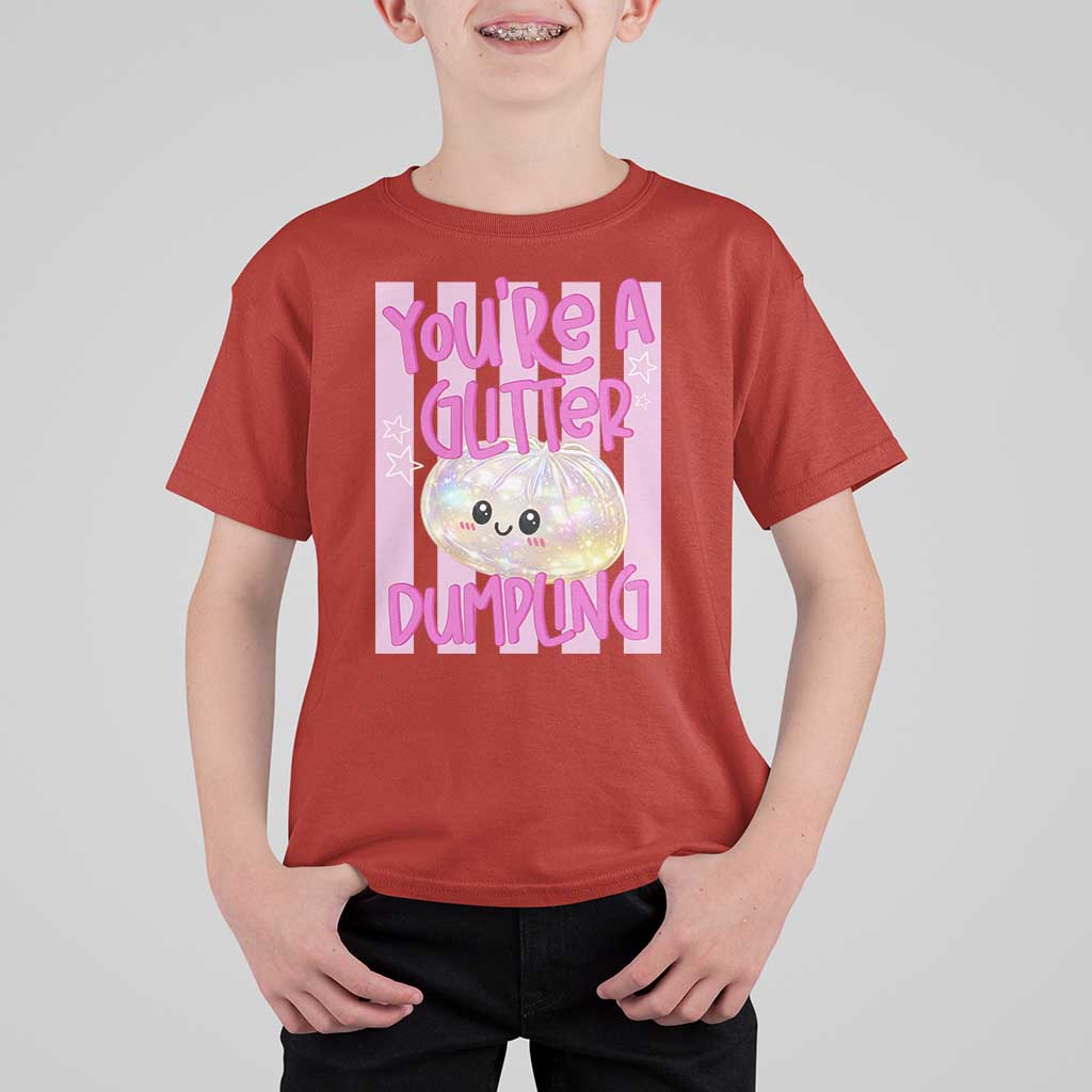 You Are A Glitter Dumpling Cute Preppy Pastel Graphic T Shirt For Kid Kawaii Pastel Pink Striped Food Quote