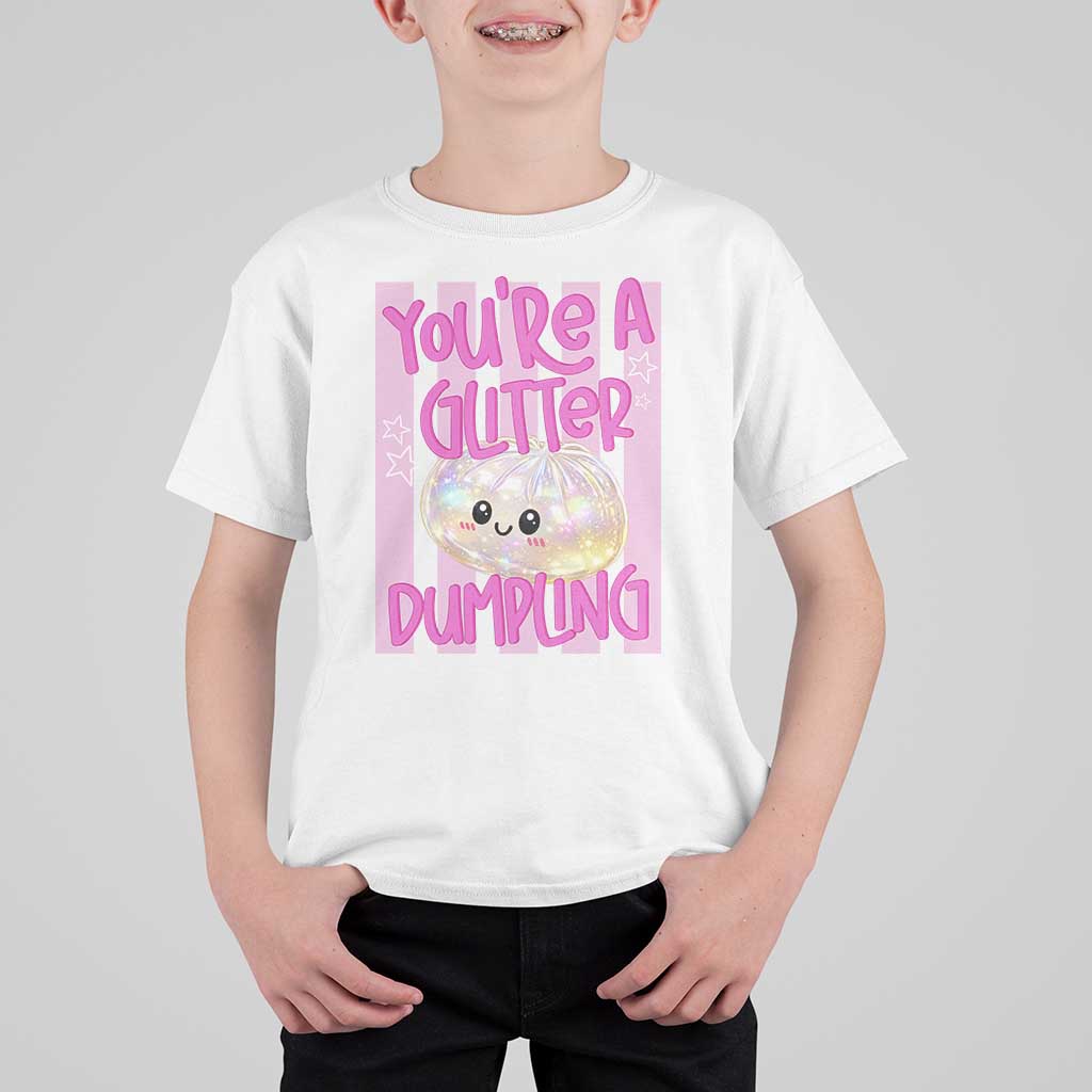 You Are A Glitter Dumpling Cute Preppy Pastel Graphic T Shirt For Kid Kawaii Pastel Pink Striped Food Quote