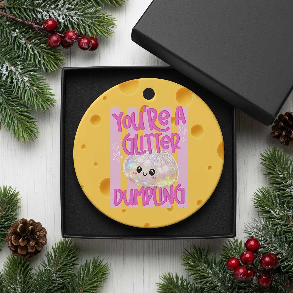 You Are A Glitter Dumpling Cute Preppy Pastel Graphic Ceramic Ornament Kawaii Pastel Pink Striped Food Quote