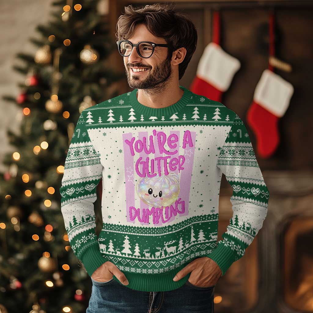 You Are A Glitter Dumpling Cute Preppy Pastel Graphic Ugly Christmas Sweater Kawaii Pastel Pink Striped Food Quote