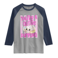 You Are A Glitter Dumpling Cute Preppy Pastel Graphic Raglan Shirt Kawaii Pastel Pink Striped Food Quote