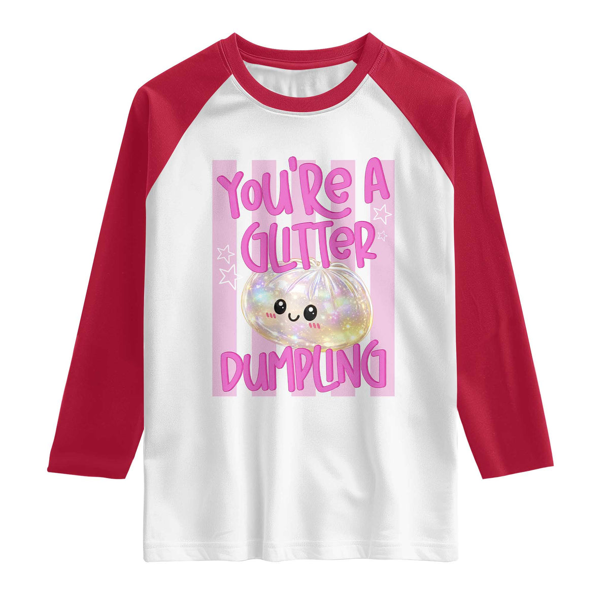 You Are A Glitter Dumpling Cute Preppy Pastel Graphic Raglan Shirt Kawaii Pastel Pink Striped Food Quote
