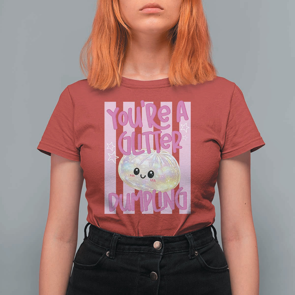 You Are A Glitter Dumpling Cute Preppy Pastel Graphic T Shirt For Women Kawaii Pastel Pink Striped Food Quote