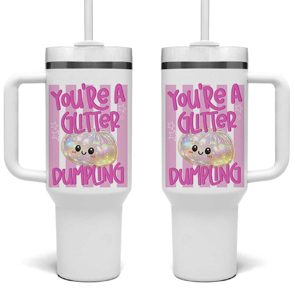 You Are A Glitter Dumpling Cute Preppy Pastel Graphic Tumbler With Handle Kawaii Pastel Pink Striped Food Quote