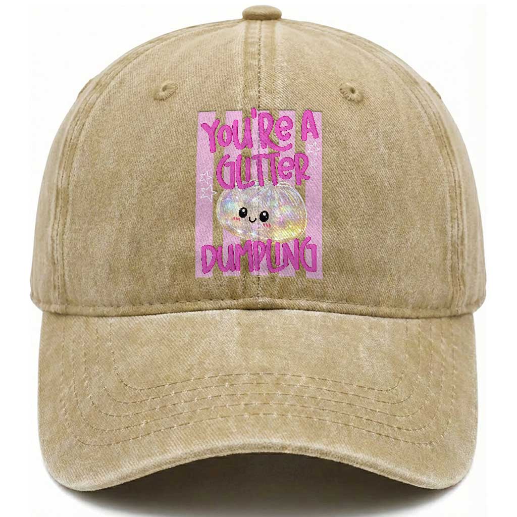 You Are A Glitter Dumpling Cute Preppy Pastel Graphic Washed Cotton Baseball Cap Kawaii Pastel Pink Striped Food Quote