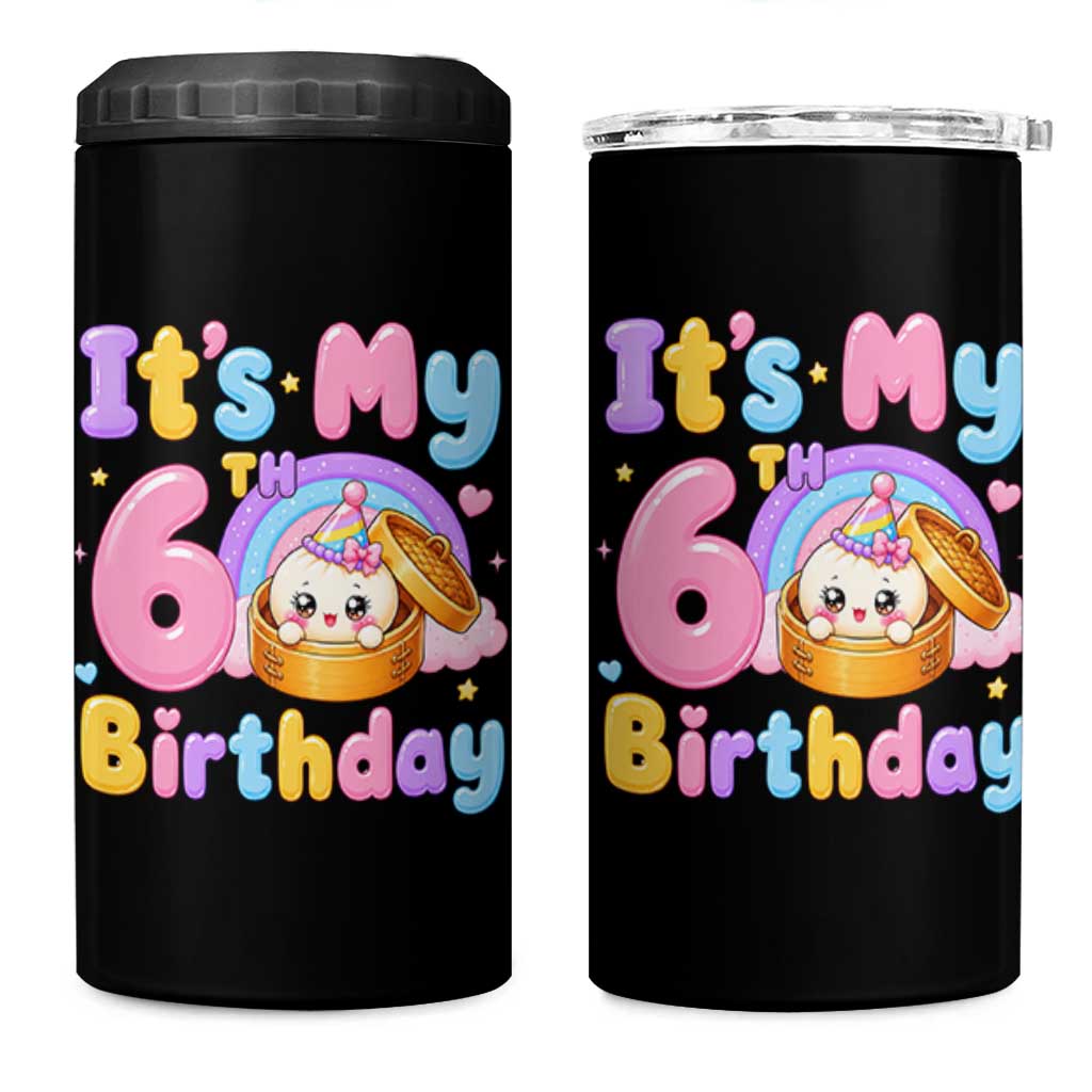 Its My 6th Birthday Kawaii Glitter Dumpling Graphic 4 in 1 Can Cooler Tumbler Cute 6 Years Old Rainbow Bday Girl Party