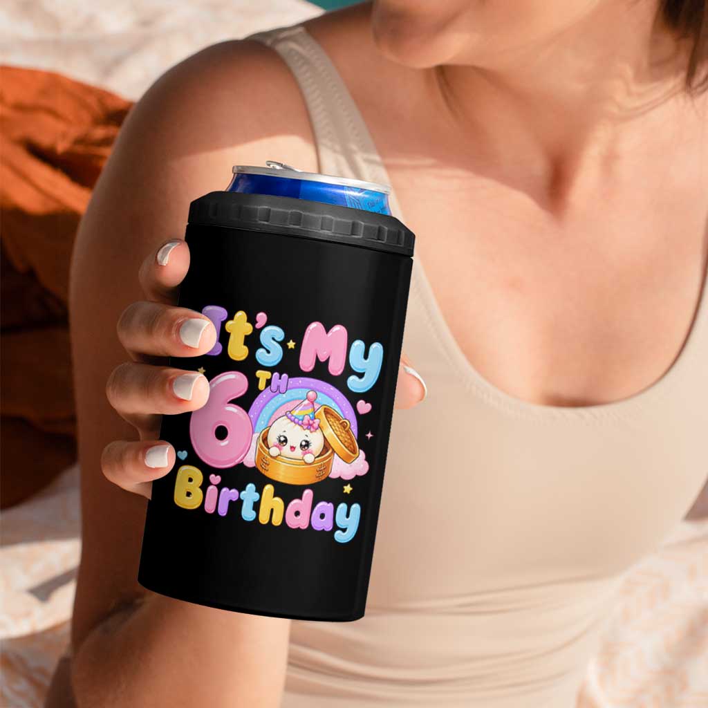 Its My 6th Birthday Kawaii Glitter Dumpling Graphic 4 in 1 Can Cooler Tumbler Cute 6 Years Old Rainbow Bday Girl Party