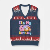 Its My 6th Birthday Kawaii Glitter Dumpling Graphic V-Neck Knit Sweater Vest Cute 6 Years Old Rainbow Bday Girl Party