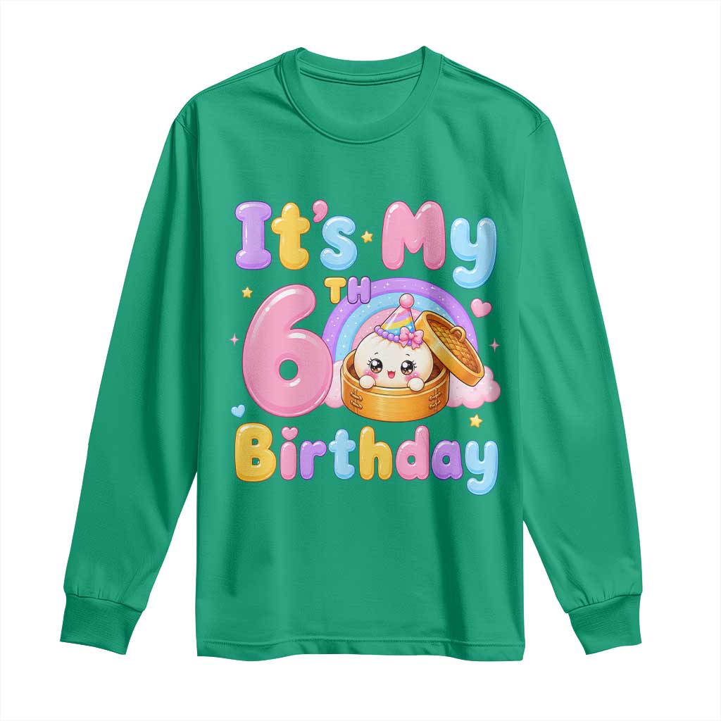 Its My 6th Birthday Kawaii Glitter Dumpling Graphic Long Sleeve Shirt Cute 6 Years Old Rainbow Bday Girl Party
