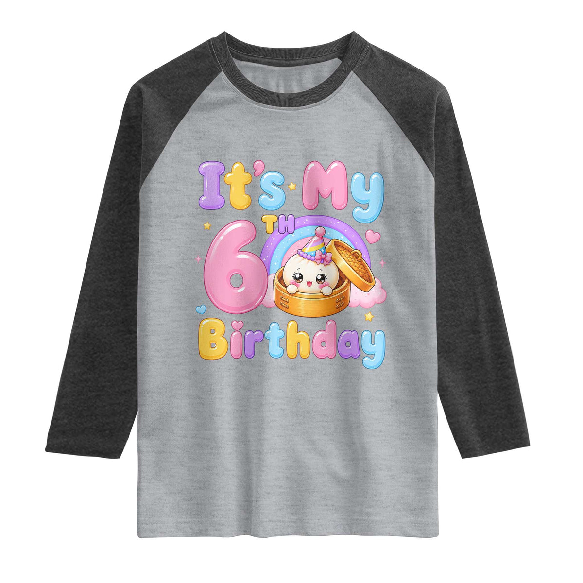 Its My 6th Birthday Kawaii Glitter Dumpling Graphic Raglan Shirt Cute 6 Years Old Rainbow Bday Girl Party