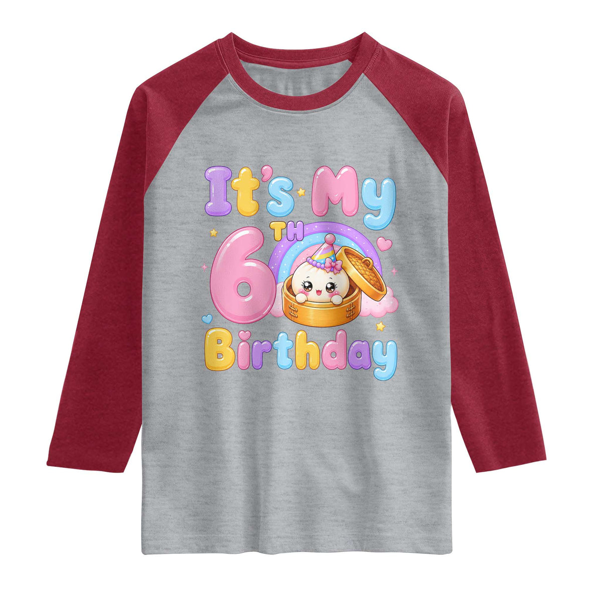 Its My 6th Birthday Kawaii Glitter Dumpling Graphic Raglan Shirt Cute 6 Years Old Rainbow Bday Girl Party