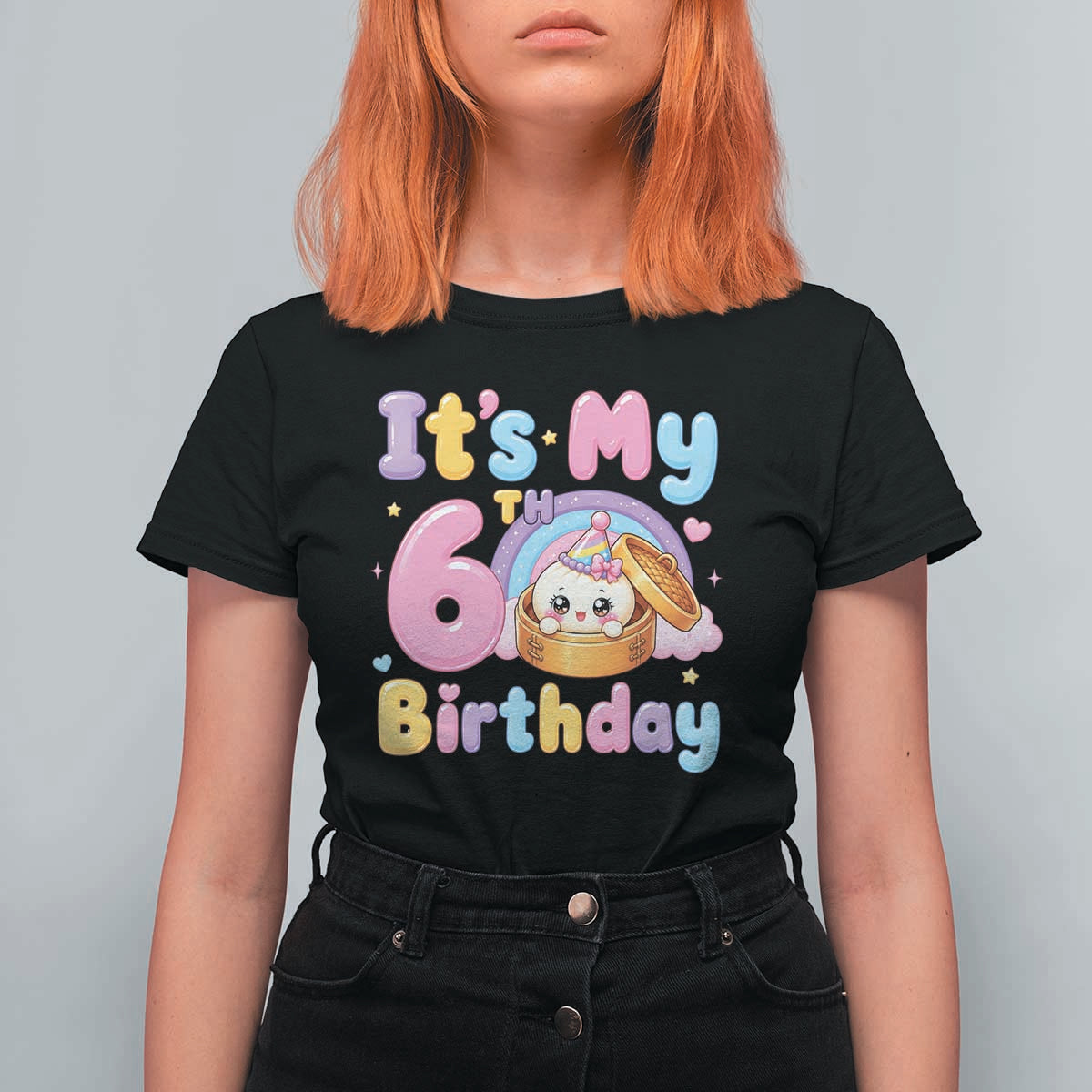 Its My 6th Birthday Kawaii Glitter Dumpling Graphic T Shirt For Women Cute 6 Years Old Rainbow Bday Girl Party
