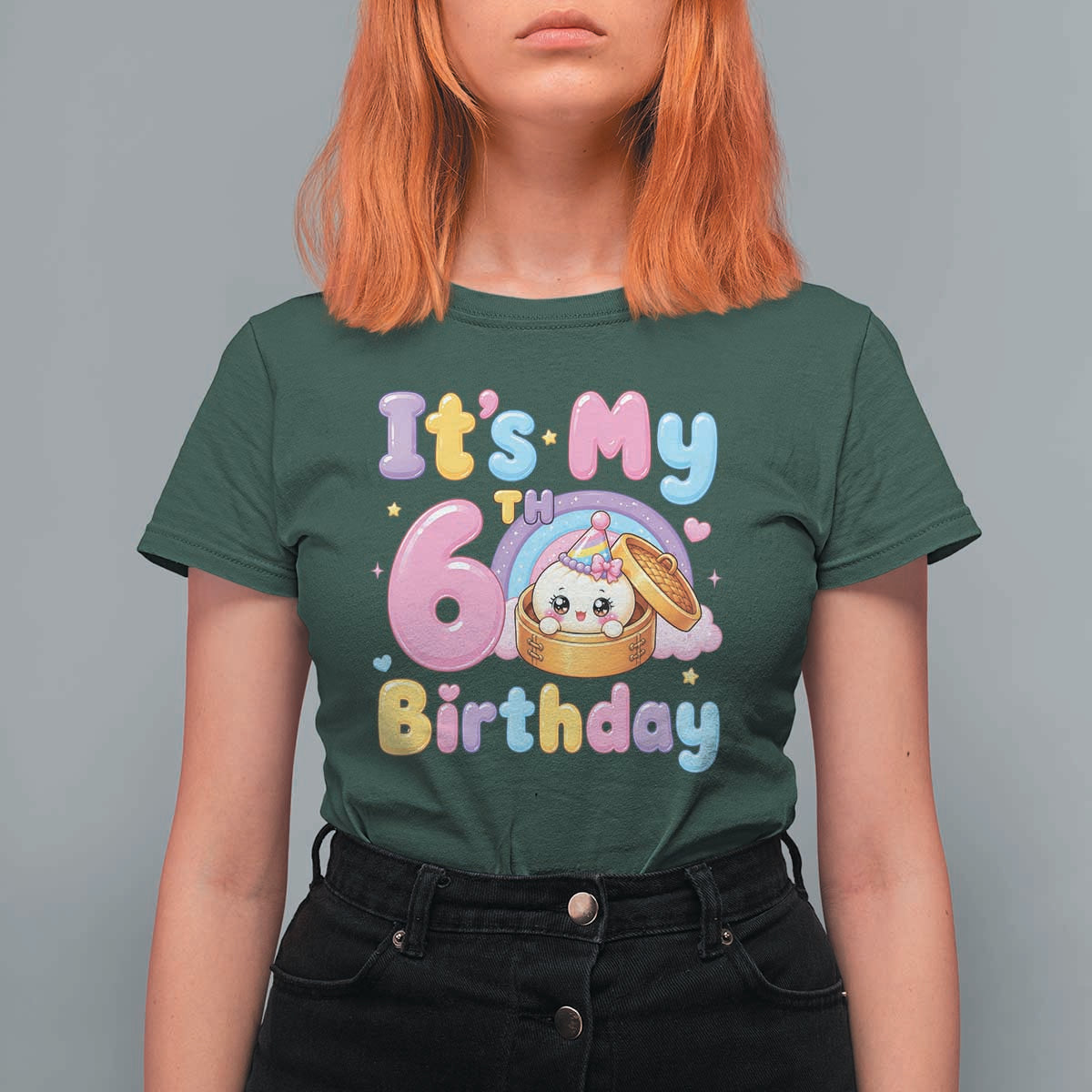 Its My 6th Birthday Kawaii Glitter Dumpling Graphic T Shirt For Women Cute 6 Years Old Rainbow Bday Girl Party