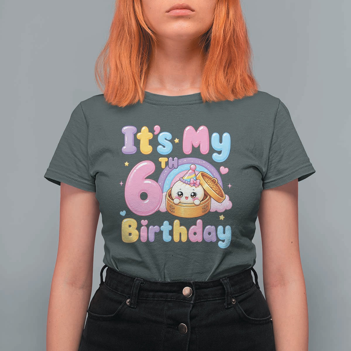 Its My 6th Birthday Kawaii Glitter Dumpling Graphic T Shirt For Women Cute 6 Years Old Rainbow Bday Girl Party