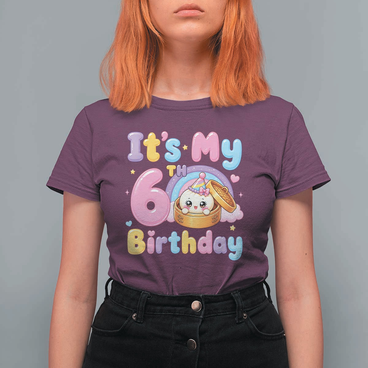 Its My 6th Birthday Kawaii Glitter Dumpling Graphic T Shirt For Women Cute 6 Years Old Rainbow Bday Girl Party
