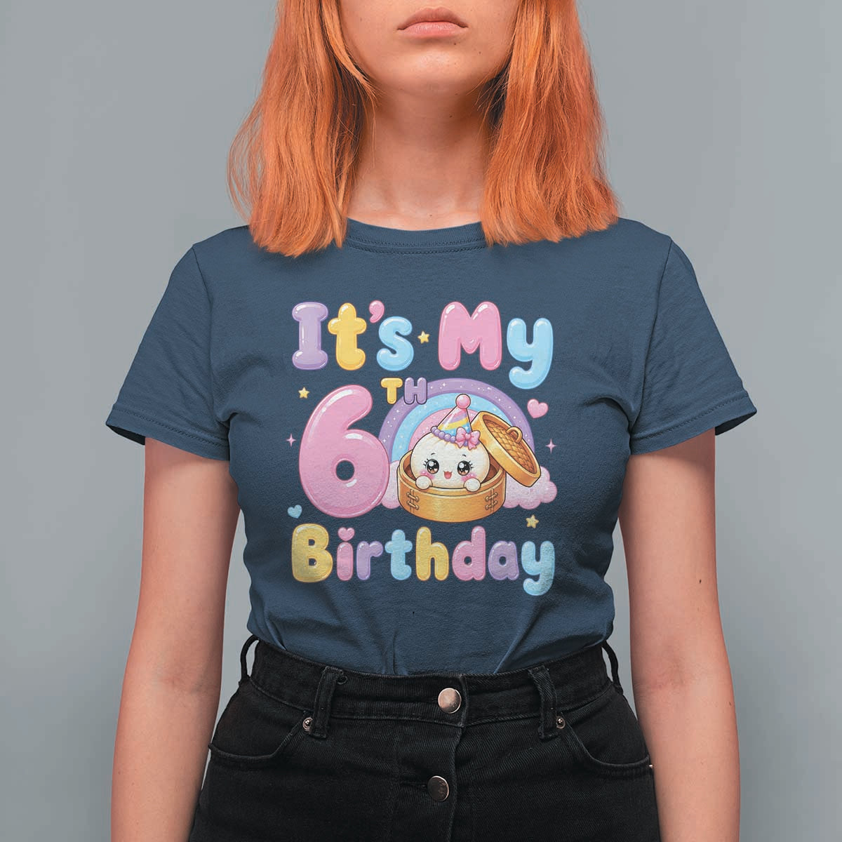 Its My 6th Birthday Kawaii Glitter Dumpling Graphic T Shirt For Women Cute 6 Years Old Rainbow Bday Girl Party