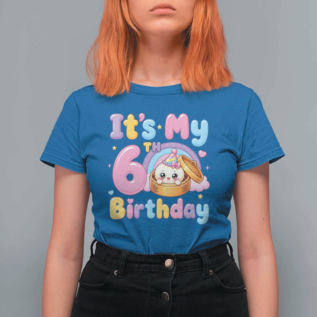 Its My 6th Birthday Kawaii Glitter Dumpling Graphic T Shirt For Women Cute 6 Years Old Rainbow Bday Girl Party