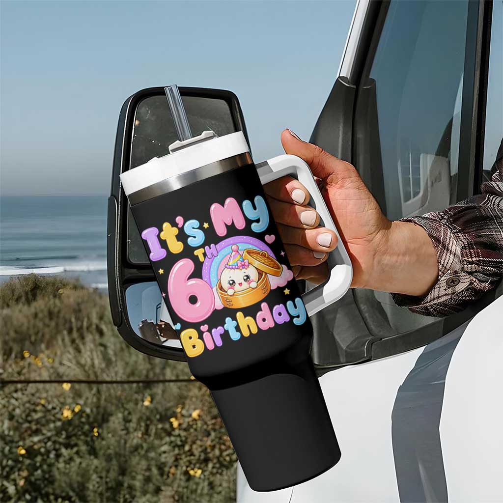 Its My 6th Birthday Kawaii Glitter Dumpling Graphic Tumbler With Handle Cute 6 Years Old Rainbow Bday Girl Party