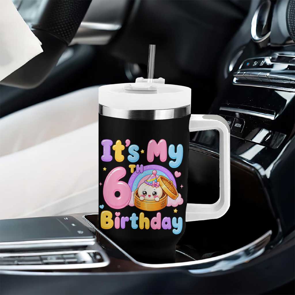 Its My 6th Birthday Kawaii Glitter Dumpling Graphic Tumbler With Handle Cute 6 Years Old Rainbow Bday Girl Party
