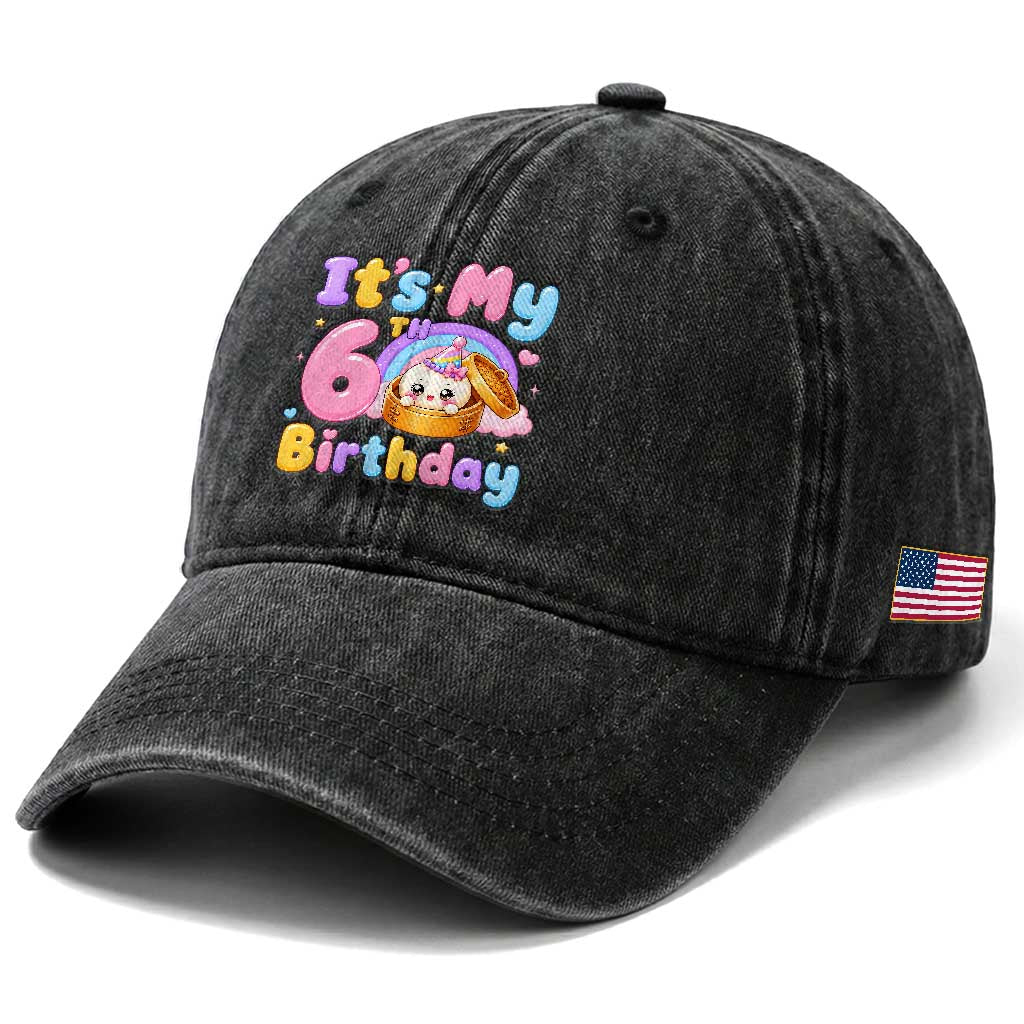 Its My 6th Birthday Kawaii Glitter Dumpling Graphic Washed Cotton Baseball Cap Cute 6 Years Old Rainbow Bday Girl Party