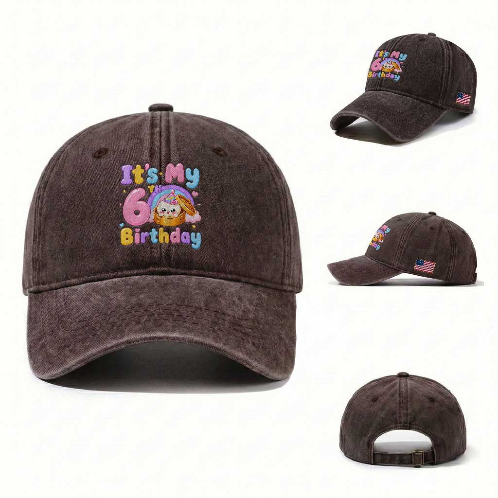 Its My 6th Birthday Kawaii Glitter Dumpling Graphic Washed Cotton Baseball Cap Cute 6 Years Old Rainbow Bday Girl Party
