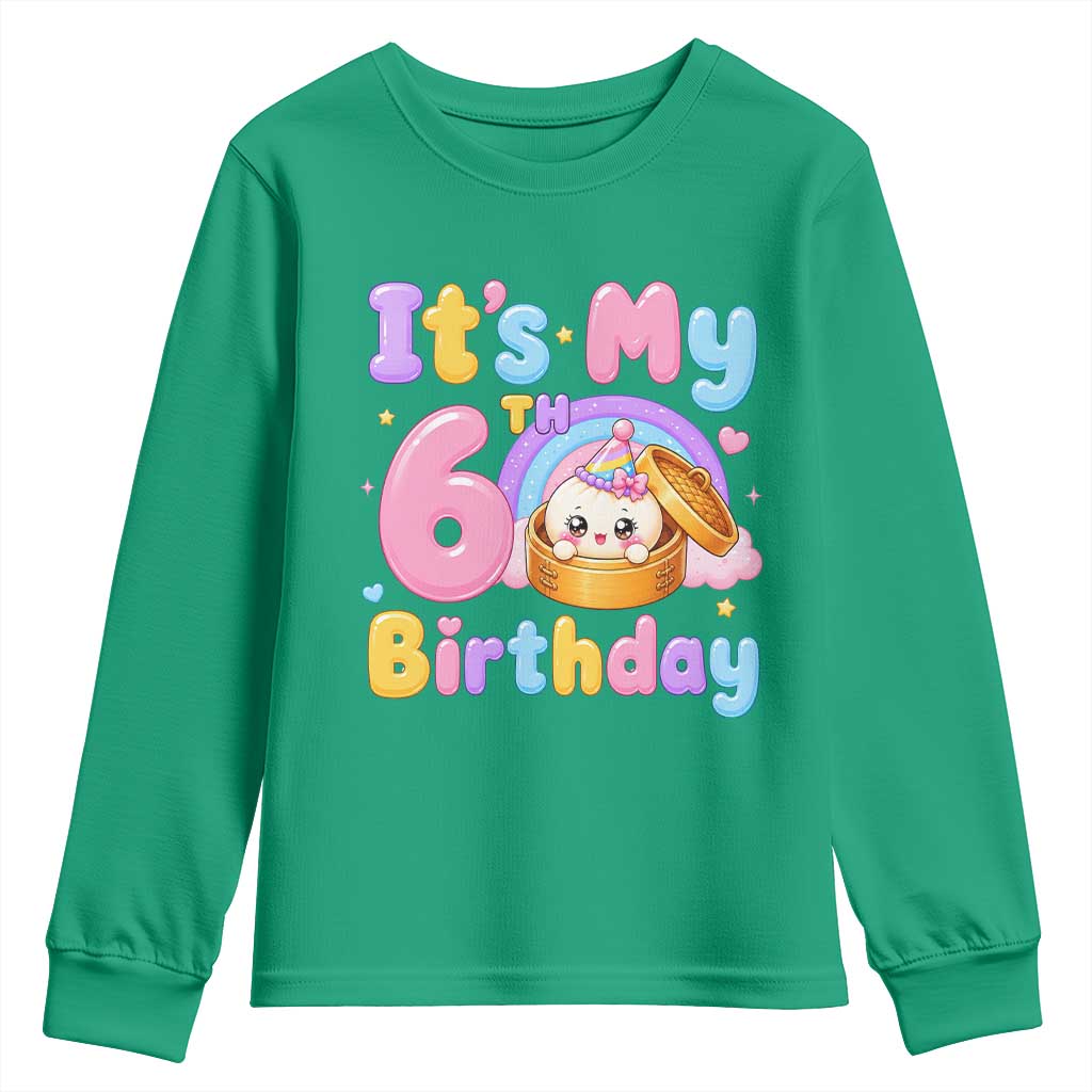 Its My 6th Birthday Kawaii Glitter Dumpling Graphic Youth Sweatshirt Cute 6 Years Old Rainbow Bday Girl Party