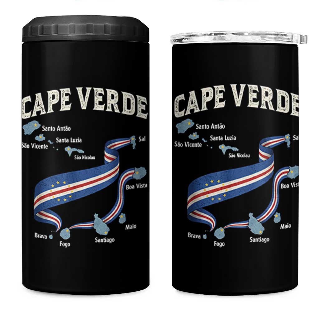 Cape Verde Islands Map National Flag 4 in 1 Can Cooler Tumbler Cabo Verde Archipelago Geography Pride