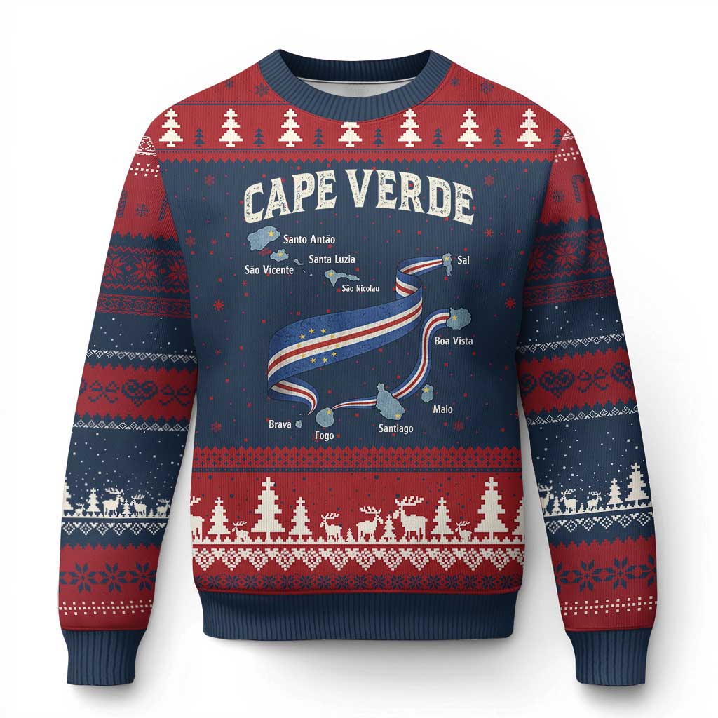 Cape Verde Islands Map National Flag Ugly Christmas Sweater Cabo Verde Archipelago Geography Pride