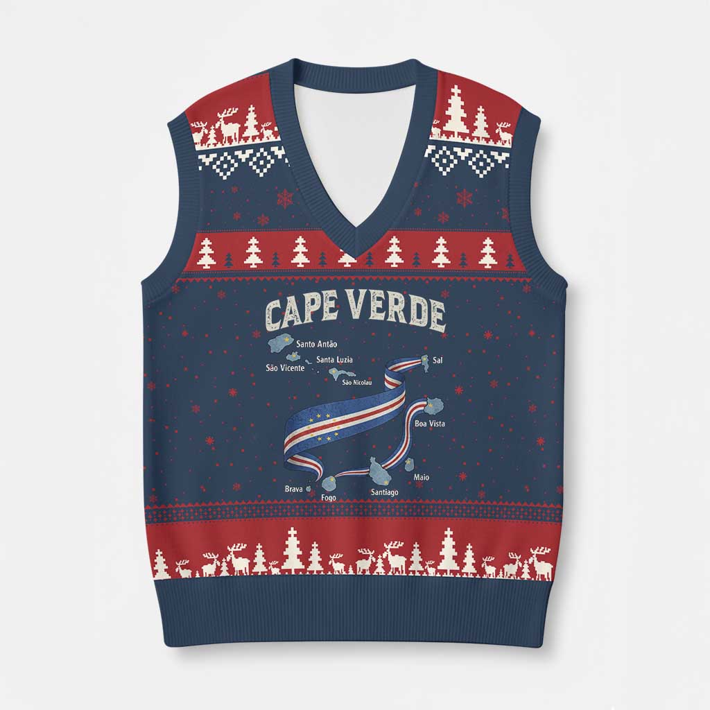 Cape Verde Islands Map National Flag V-Neck Knit Sweater Vest Cabo Verde Archipelago Geography Pride