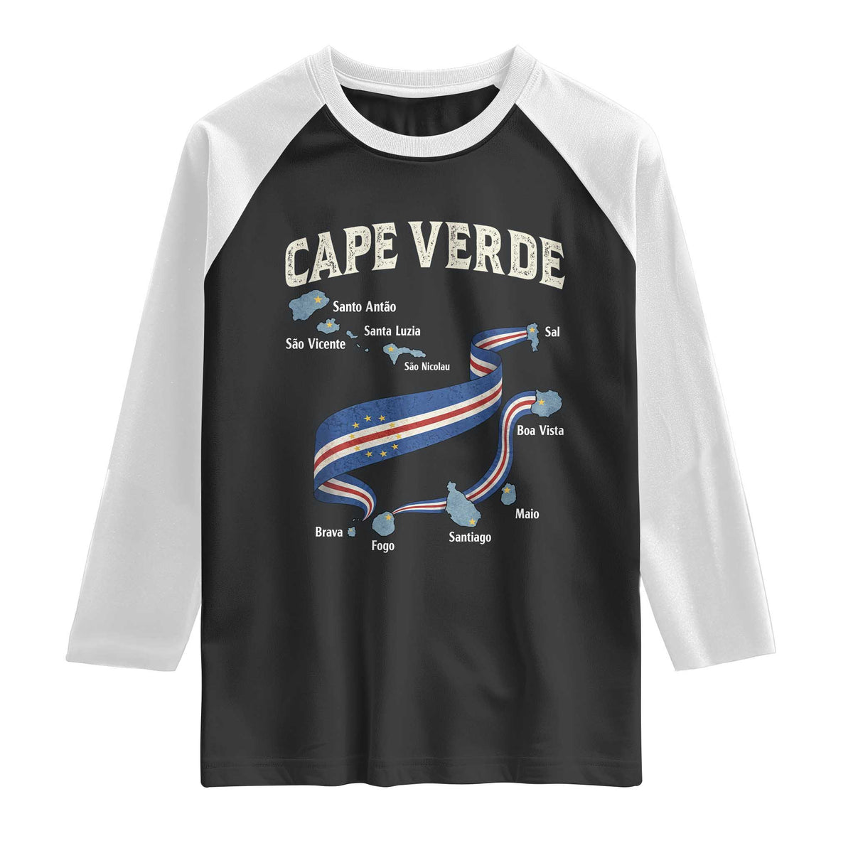 Cape Verde Islands Map National Flag Raglan Shirt Cabo Verde Archipelago Geography Pride