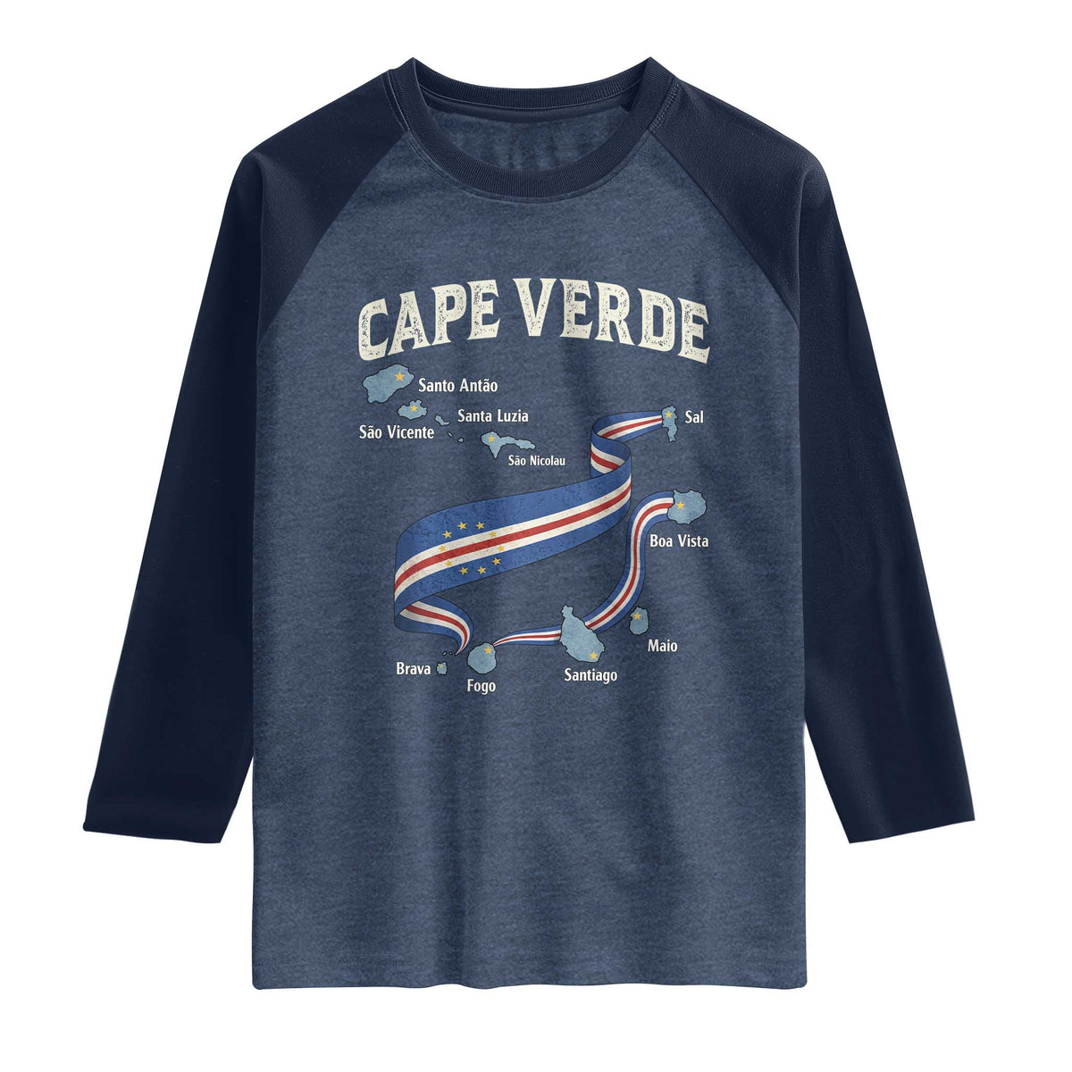 Cape Verde Islands Map National Flag Raglan Shirt Cabo Verde Archipelago Geography Pride
