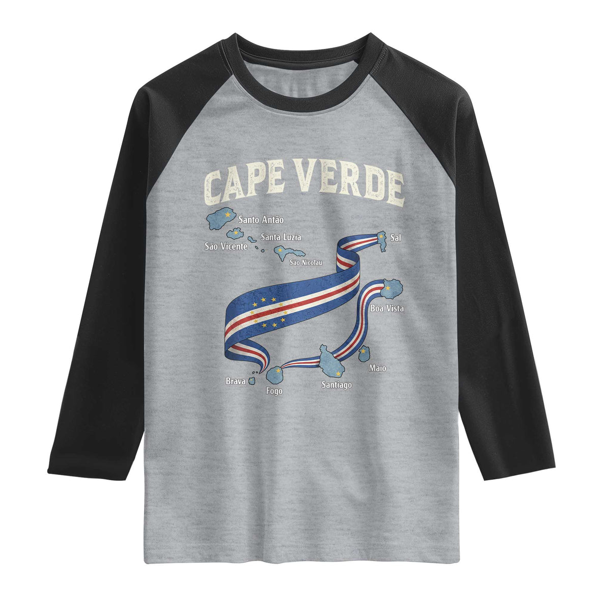 Cape Verde Islands Map National Flag Raglan Shirt Cabo Verde Archipelago Geography Pride