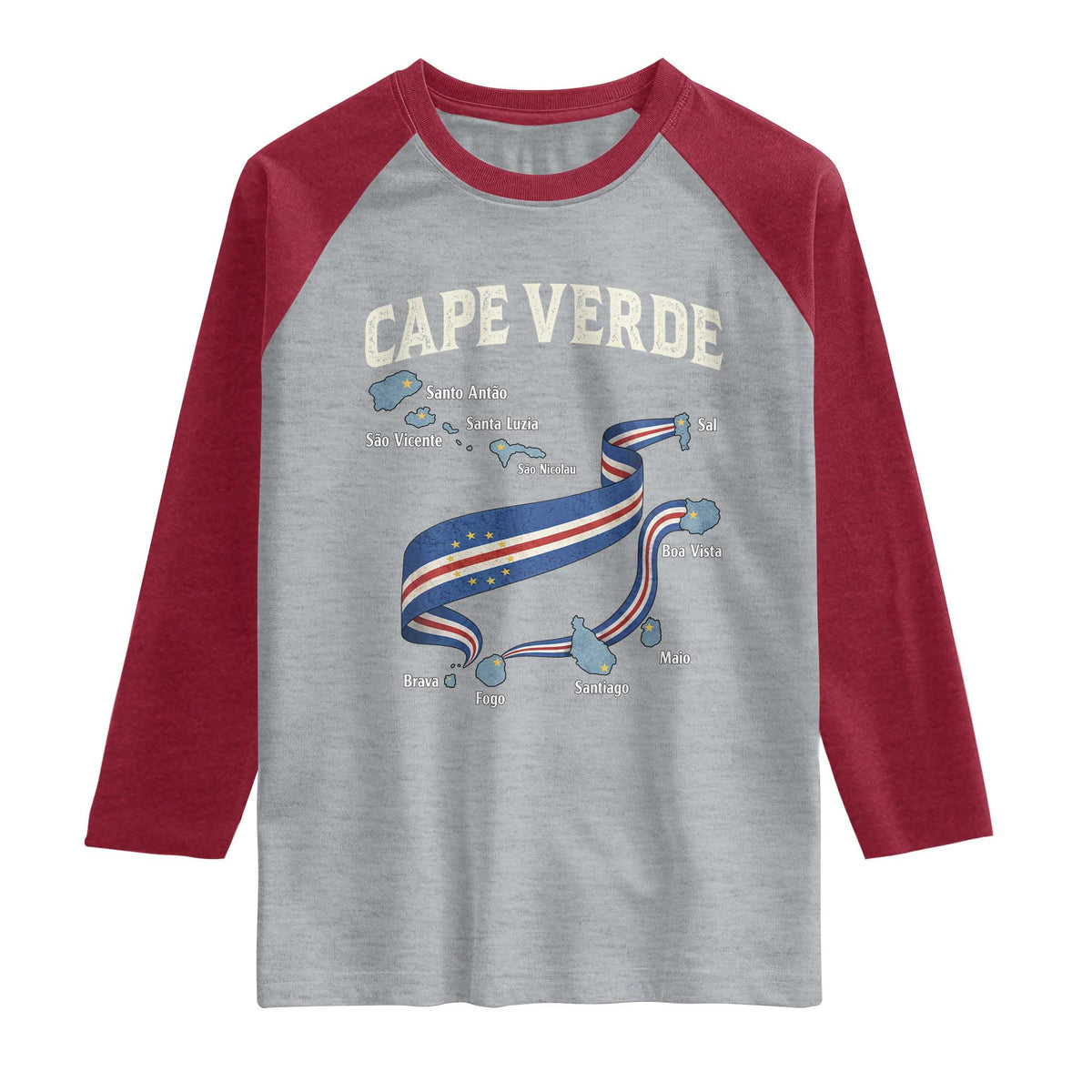 Cape Verde Islands Map National Flag Raglan Shirt Cabo Verde Archipelago Geography Pride