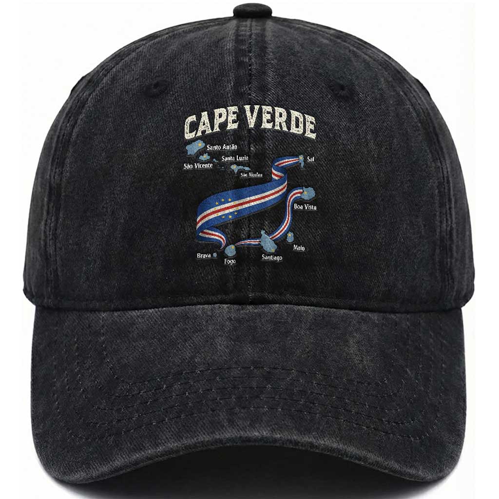 Cape Verde Islands Map National Flag Washed Cotton Baseball Cap Cabo Verde Archipelago Geography Pride