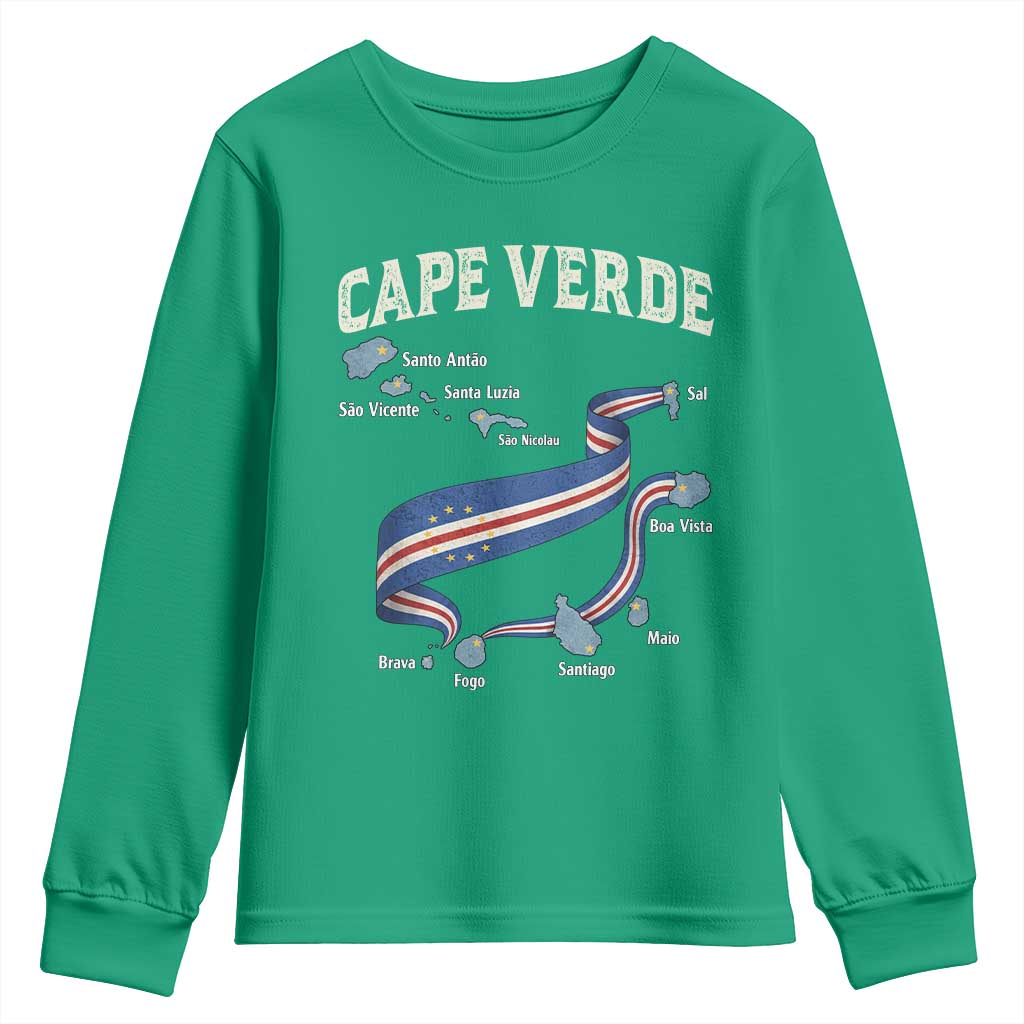 Cape Verde Islands Map National Flag Youth Sweatshirt Cabo Verde Archipelago Geography Pride