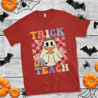 Halloween Teacher T Shirt Trick or Teach Retro Floral Ghost Funny Halloween Teacher - Wonder Print Shop