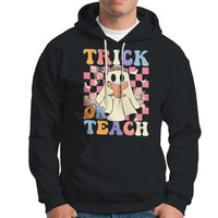 Halloween Teacher Hoodie Trick or Teach Retro Floral Ghost Funny Halloween Teacher - Wonder Print Shop