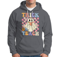Halloween Teacher Hoodie Trick or Teach Retro Floral Ghost Funny Halloween Teacher - Wonder Print Shop