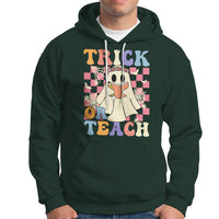 Halloween Teacher Hoodie Trick or Teach Retro Floral Ghost Funny Halloween Teacher - Wonder Print Shop