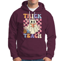 Halloween Teacher Hoodie Trick or Teach Retro Floral Ghost Funny Halloween Teacher - Wonder Print Shop