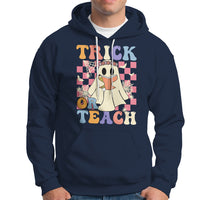Halloween Teacher Hoodie Trick or Teach Retro Floral Ghost Funny Halloween Teacher - Wonder Print Shop