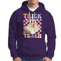 Halloween Teacher Hoodie Trick or Teach Retro Floral Ghost Funny Halloween Teacher - Wonder Print Shop
